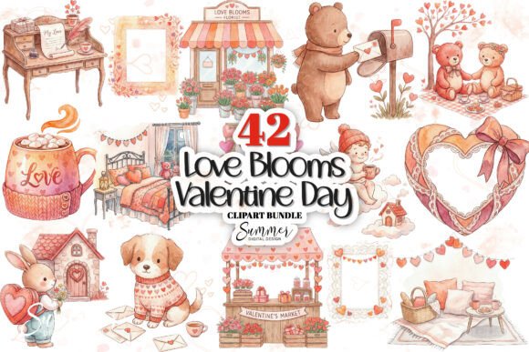 Download Whimsical Pastel Valentine Clipart Set - Pastel valentine clipart Collection